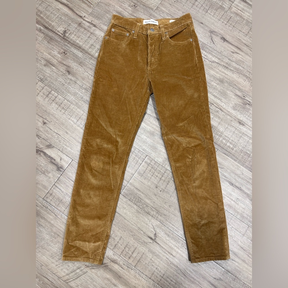 Denim Forum The Yoka high rise slim Corduroy Pants in gold/orange soft Aritzia